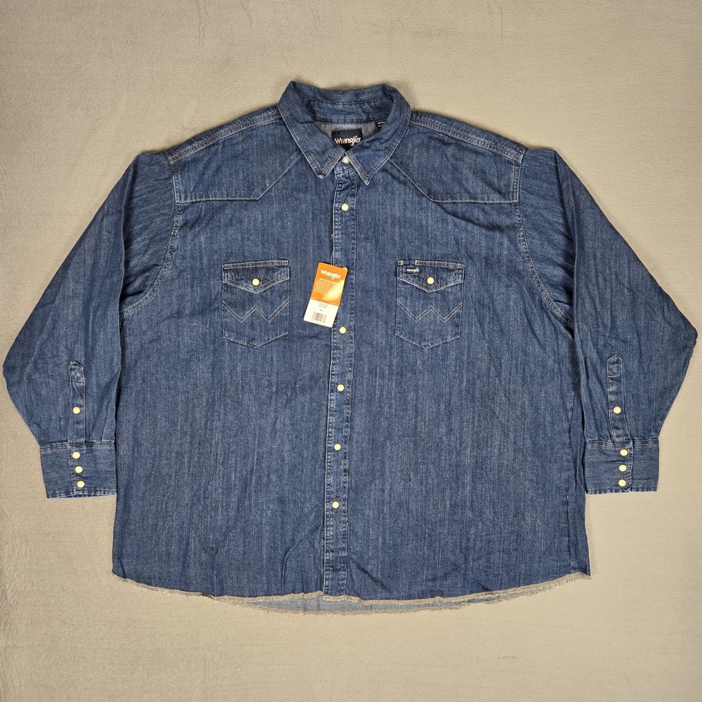 Wrangler Shirt Mens 4XL Cowboy Cut Denim LS Western Farm Pearl Snap Work NWT